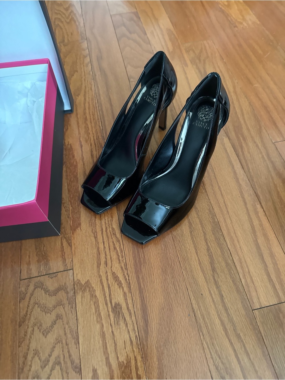 Vince Camuto - Black Patent Leather Peep-Toe High Heels